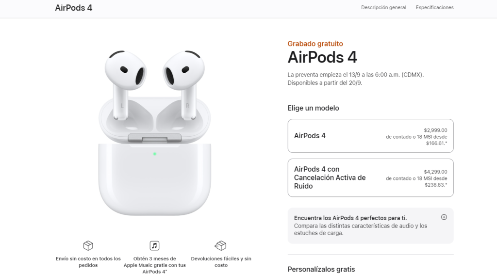 Los Airpods 4 llegan a México